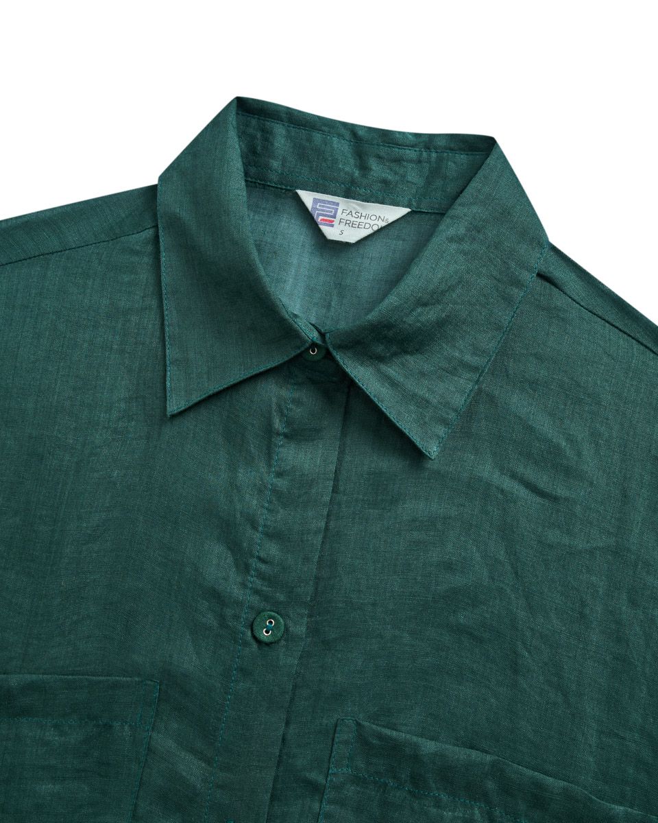 Áo Sơ Mi Linen Nữ Xanh Nhớt