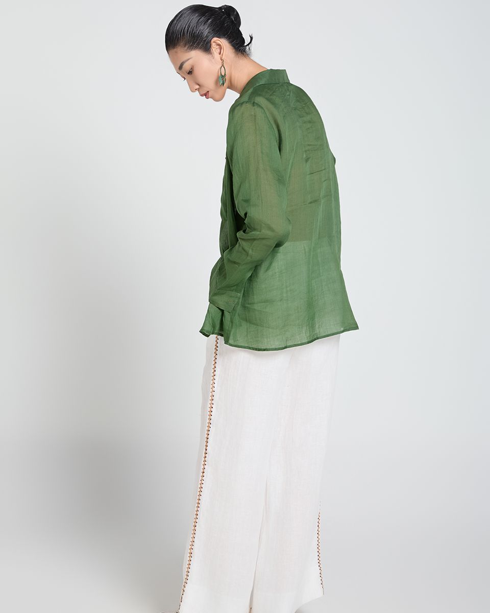Áo Sơ Mi Linen Nữ Xanh A Touch Of Effortless Elegance