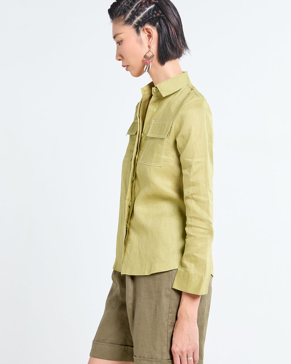 Sơ Mi Linen Xanh Cốm Tender Drit