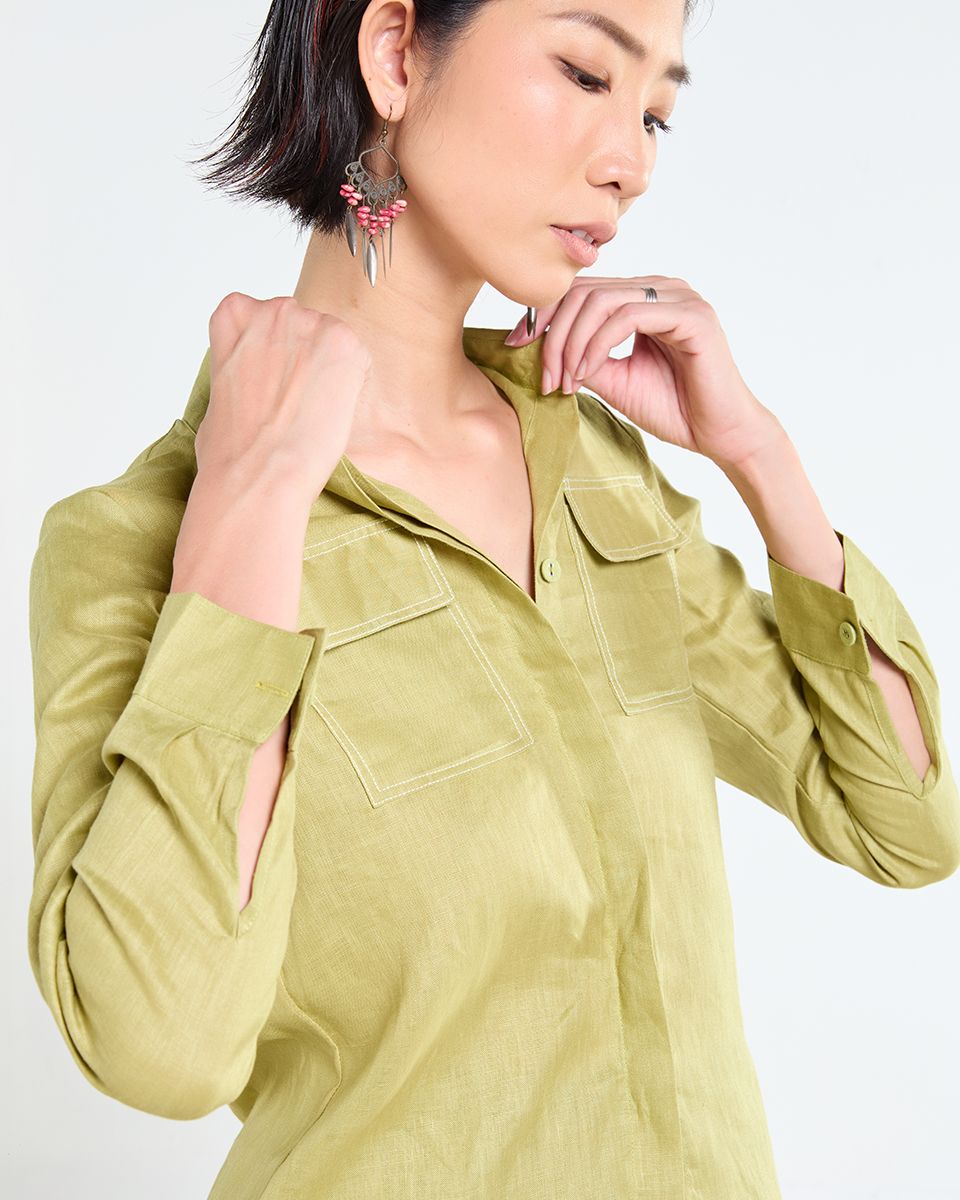 Sơ Mi Linen Xanh Cốm Tender Drit