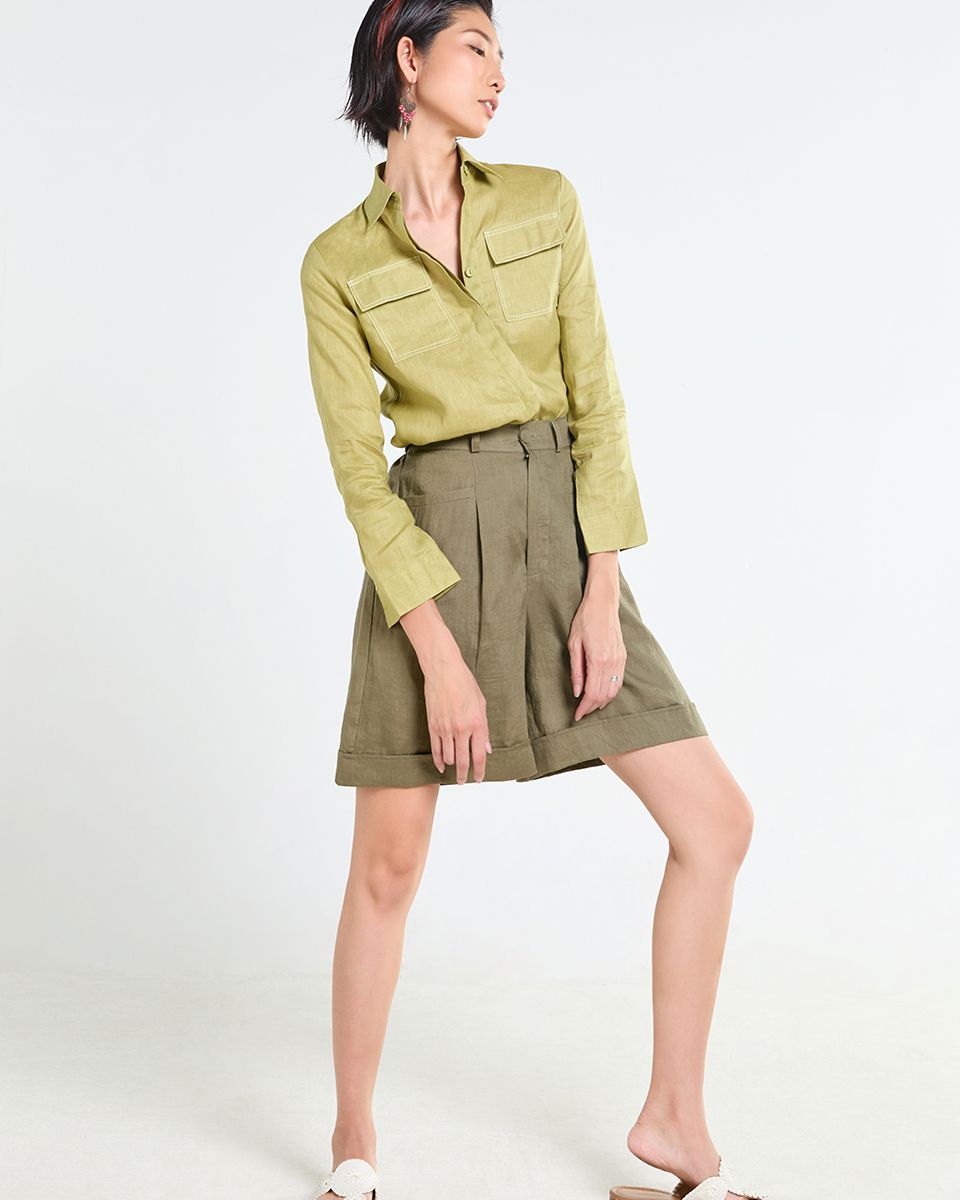 Sơ Mi Linen Xanh Cốm Tender Drit