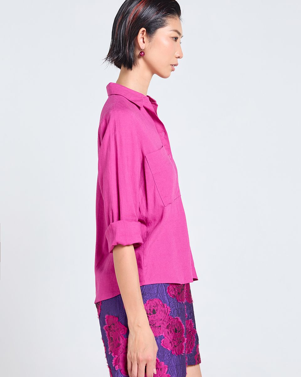 ÁO Sơ Mi Linen Nữ Hồng Sen Tender Drit