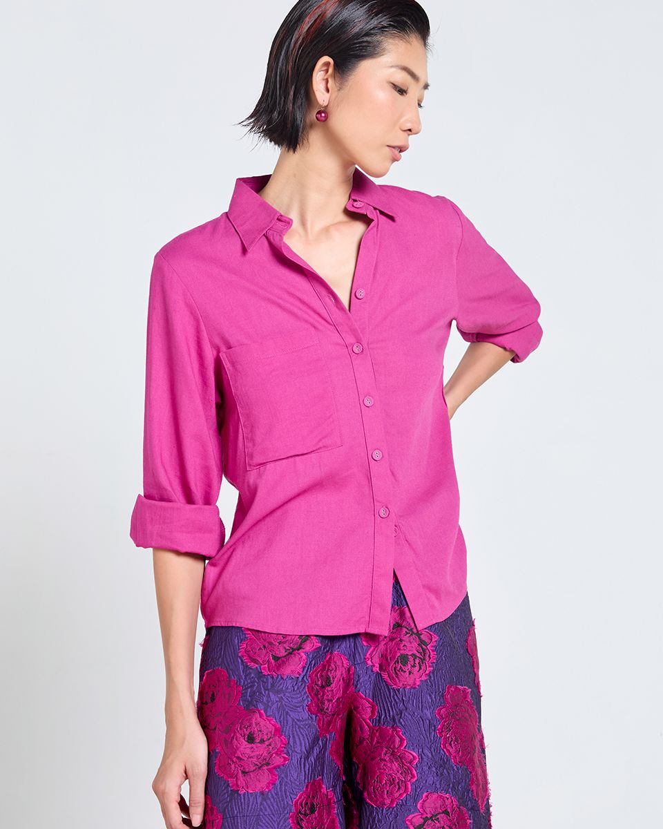 ÁO Sơ Mi Linen Nữ Hồng Sen Tender Drit