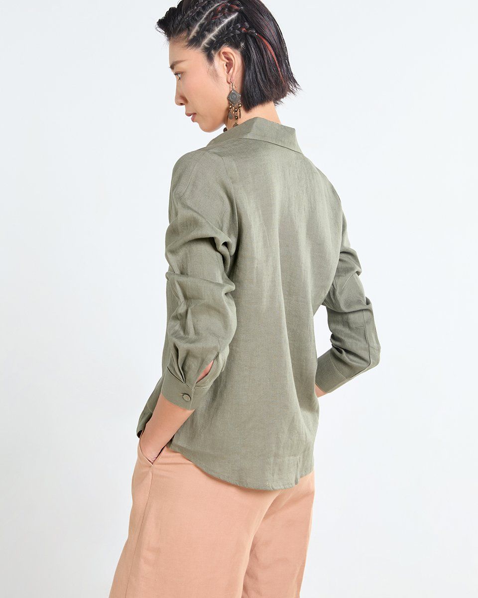 ÁO Sơ Mi Linen Nữ Rêu Đậm Tender Drit