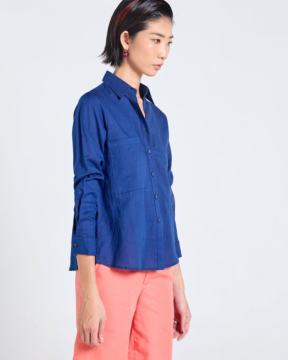 ÁO Sơ Mi Linen Nữ Xanh Đen Tender Drit