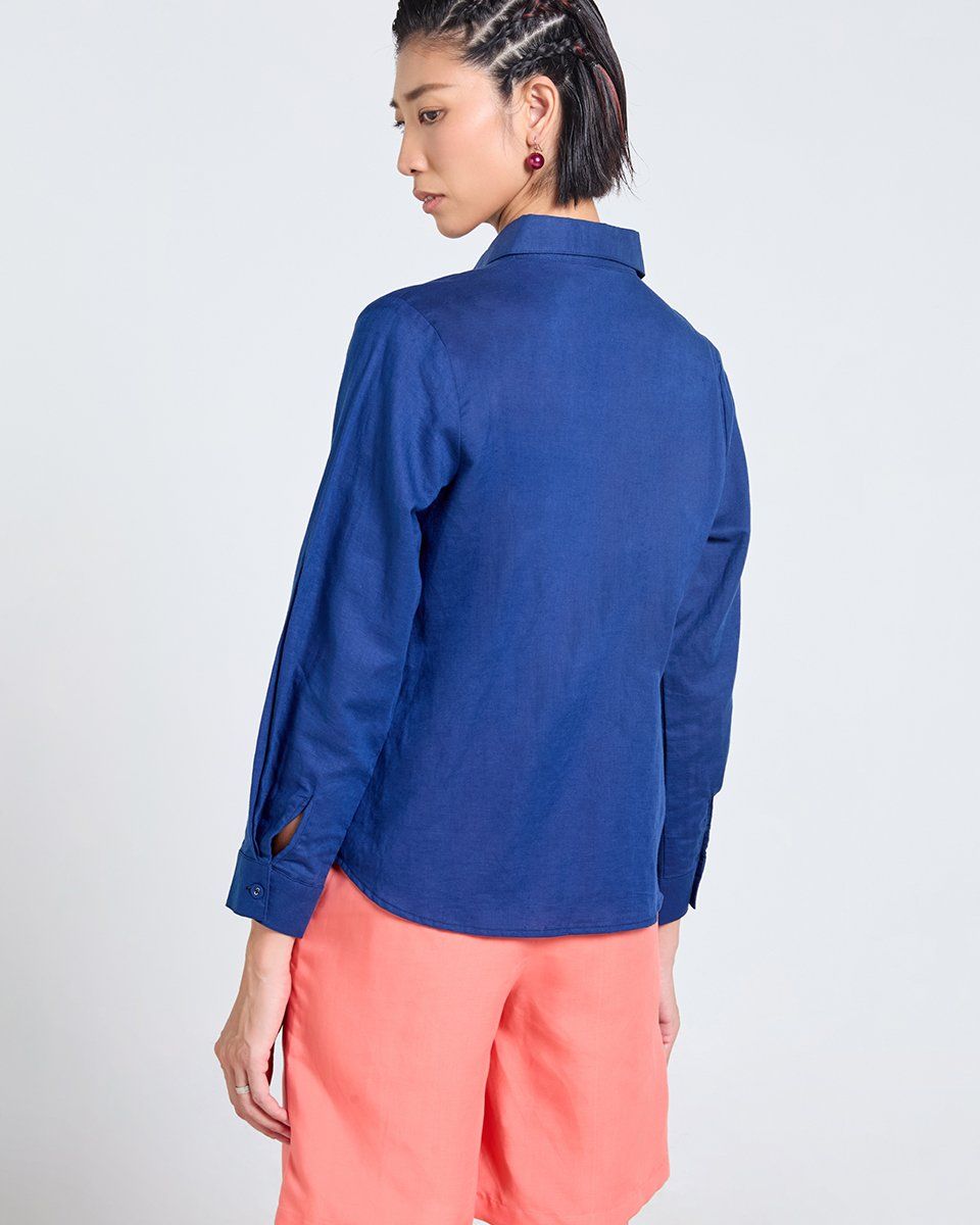 ÁO Sơ Mi Linen Nữ Xanh Đen Tender Drit
