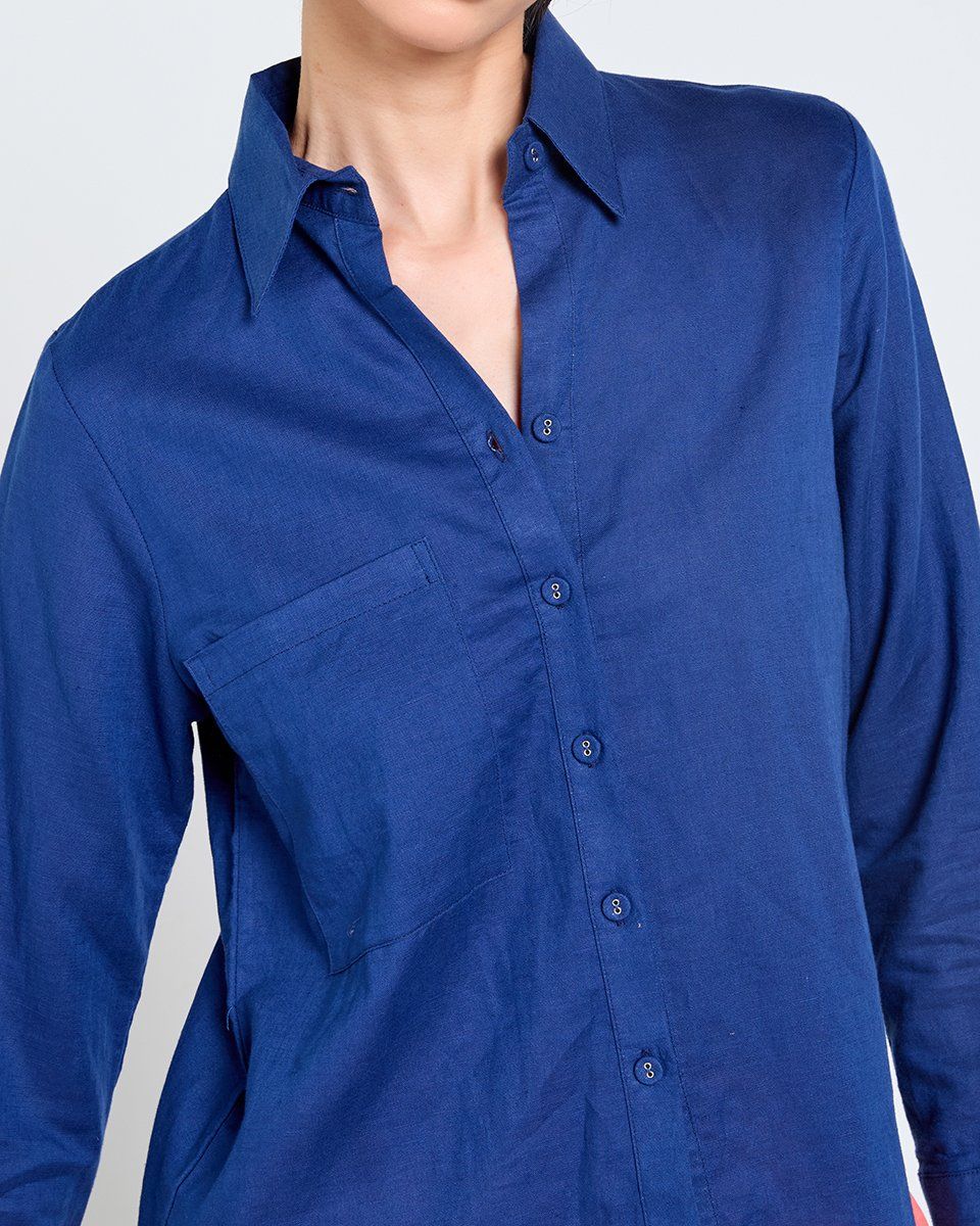 ÁO Sơ Mi Linen Nữ Xanh Đen Tender Drit