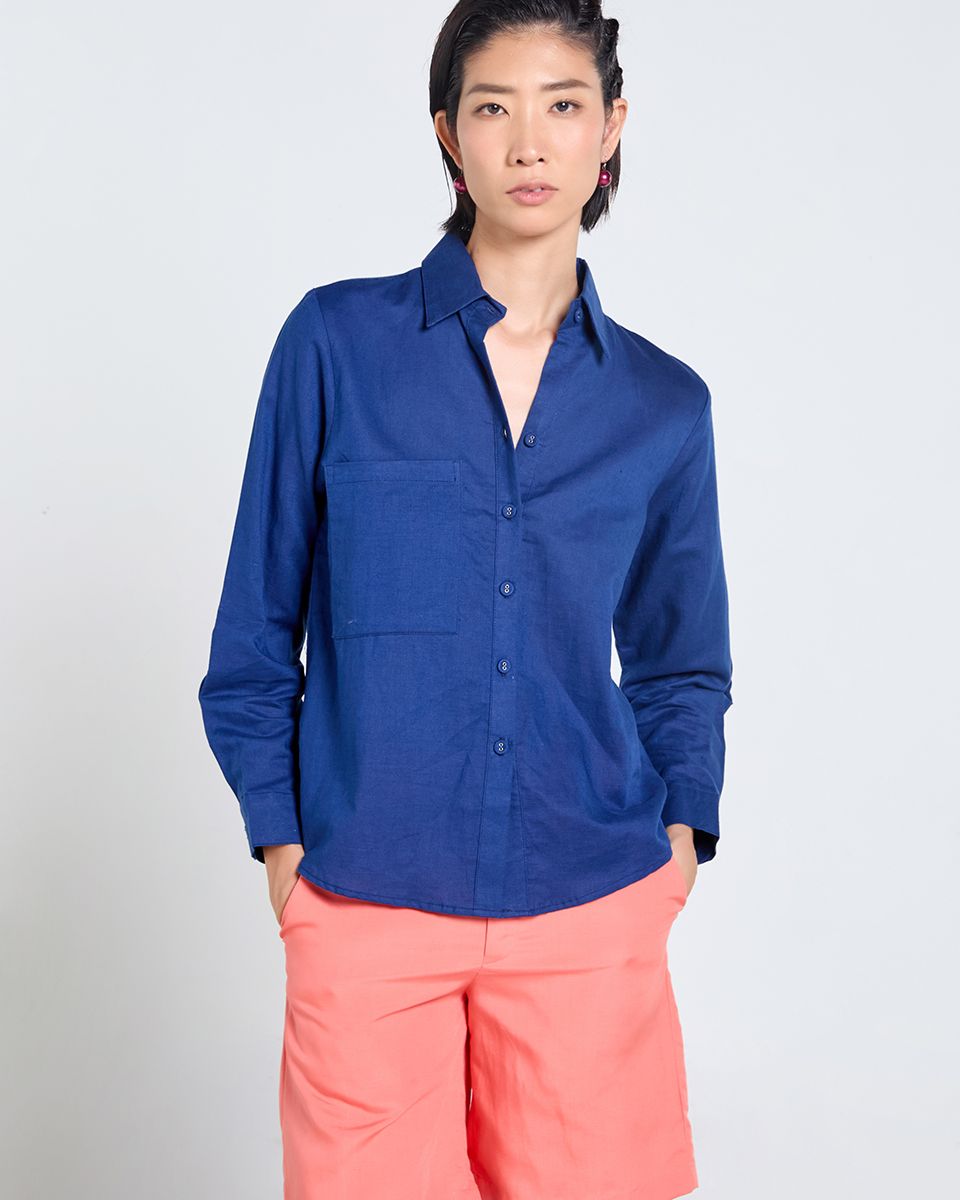 ÁO Sơ Mi Linen Nữ Xanh Đen Tender Drit
