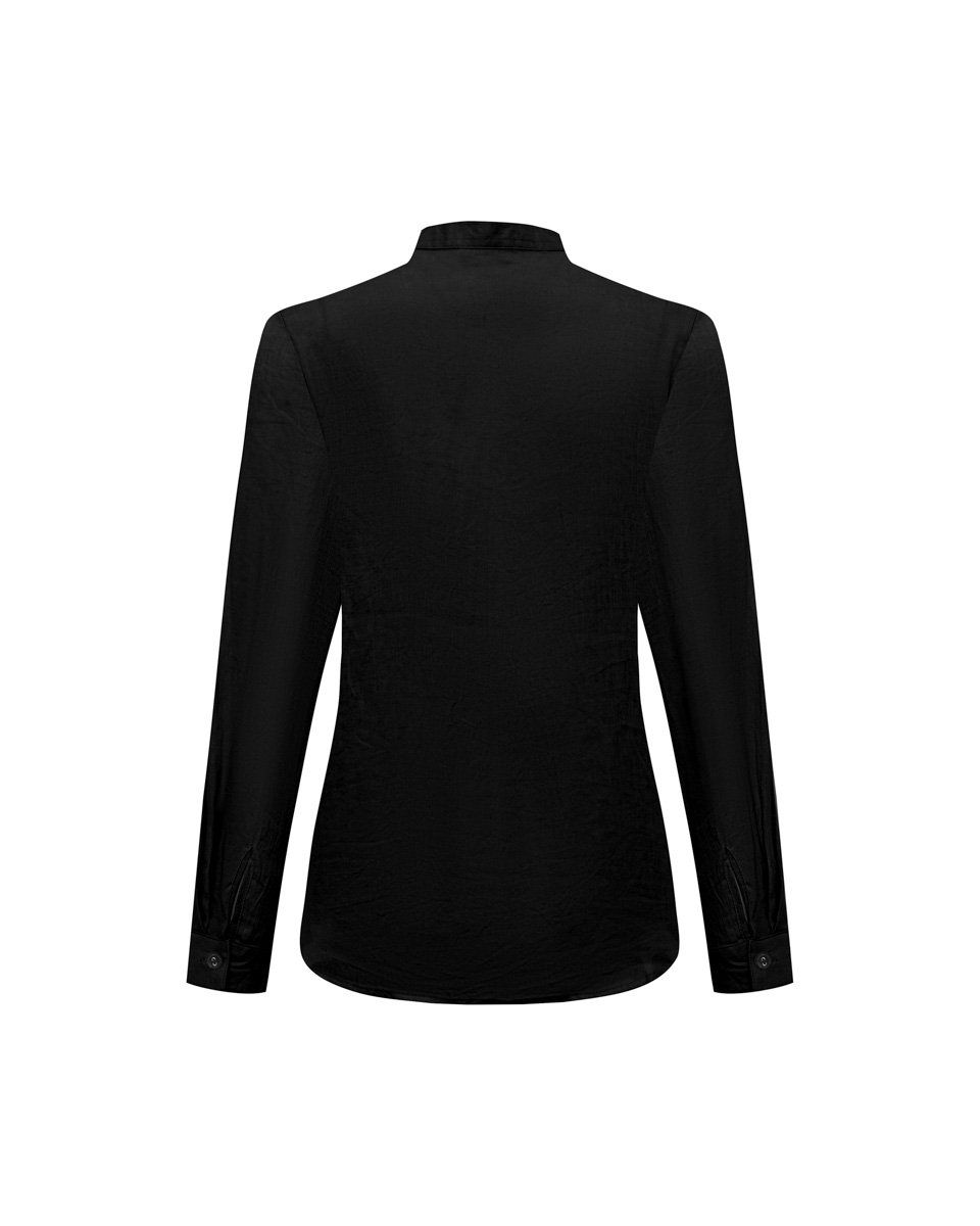 Áo Sơ Mi Linen Nữ Cổ Trụ Xanh Đen