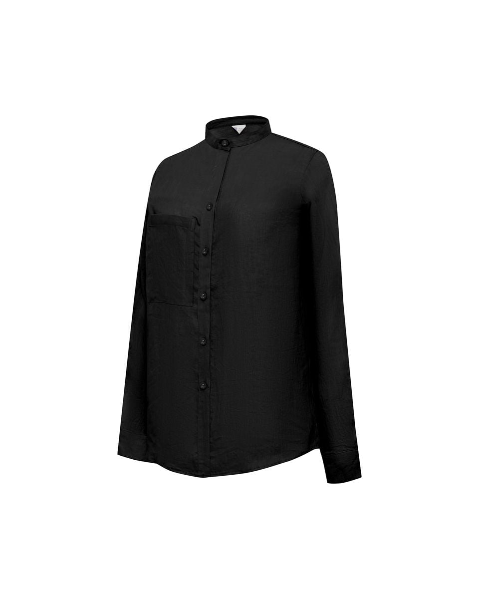 Áo Sơ Mi Linen Nữ Cổ Trụ Xanh Đen