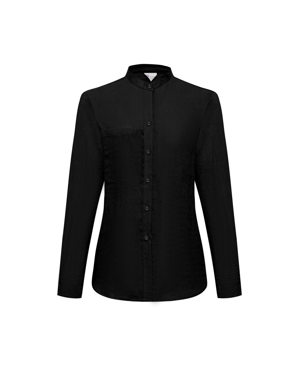 Áo Sơ Mi Linen Nữ Cổ Trụ Xanh Đen