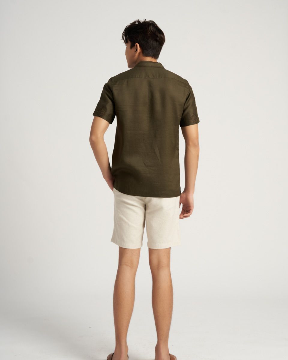 Quần Short Nam Linen Xám Kem