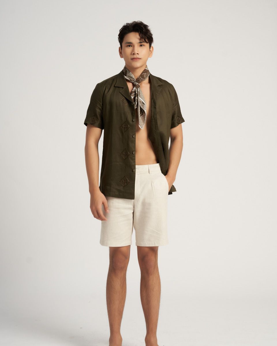 Quần Short Nam Linen Xám Kem