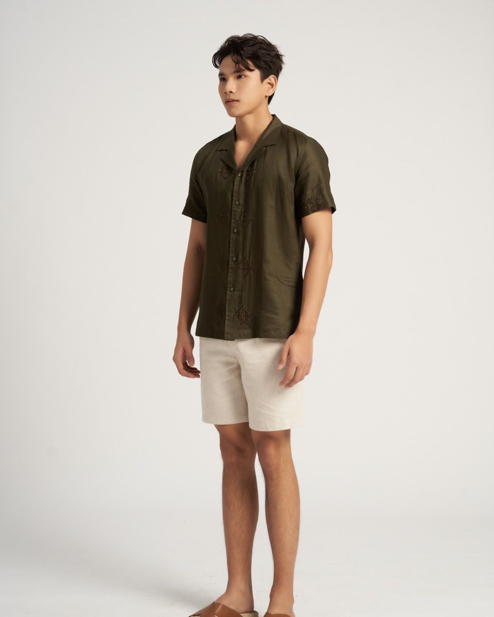 Quần Short Nam Linen Xám Kem