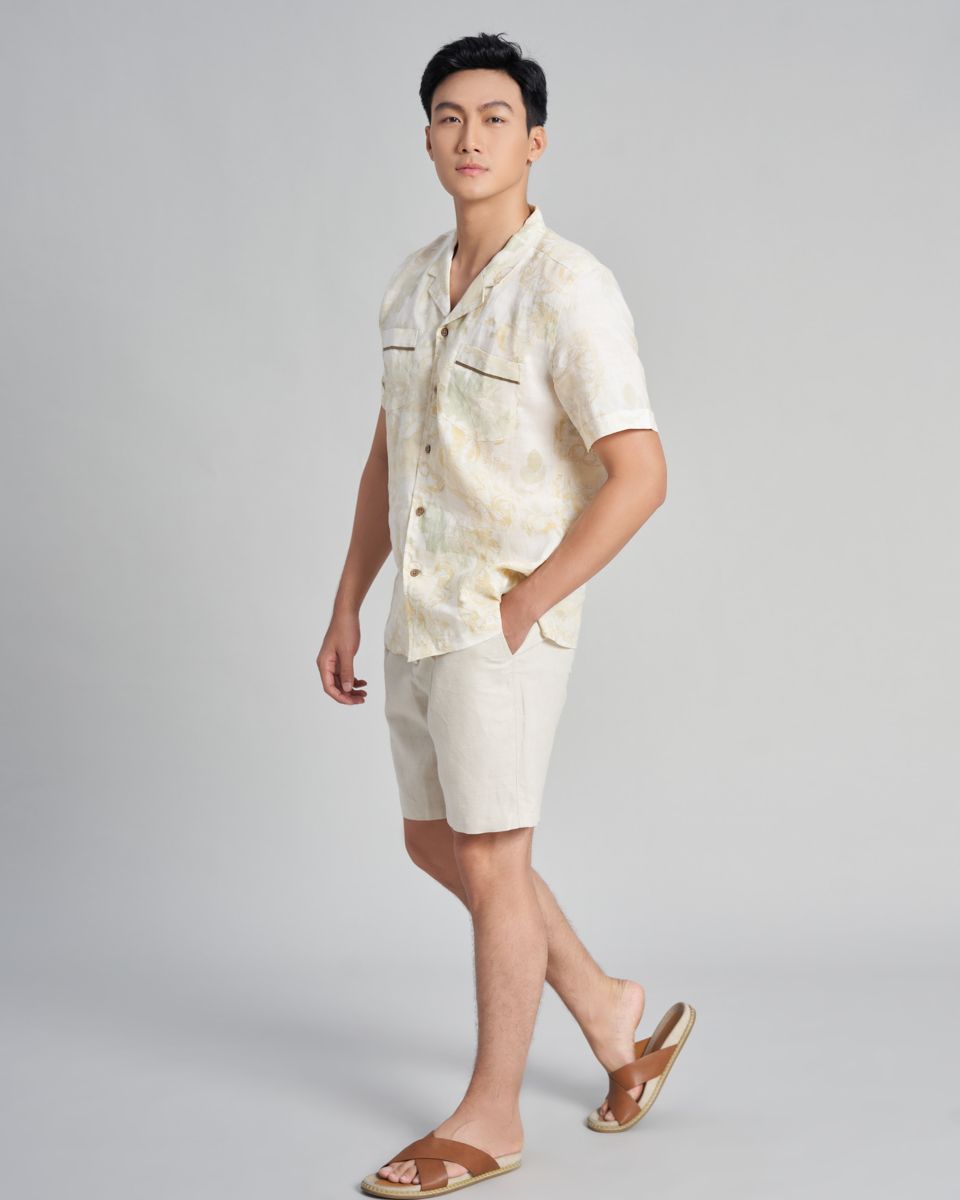 Quần Short Nam Linen Trắng Kem Holidays Vibes