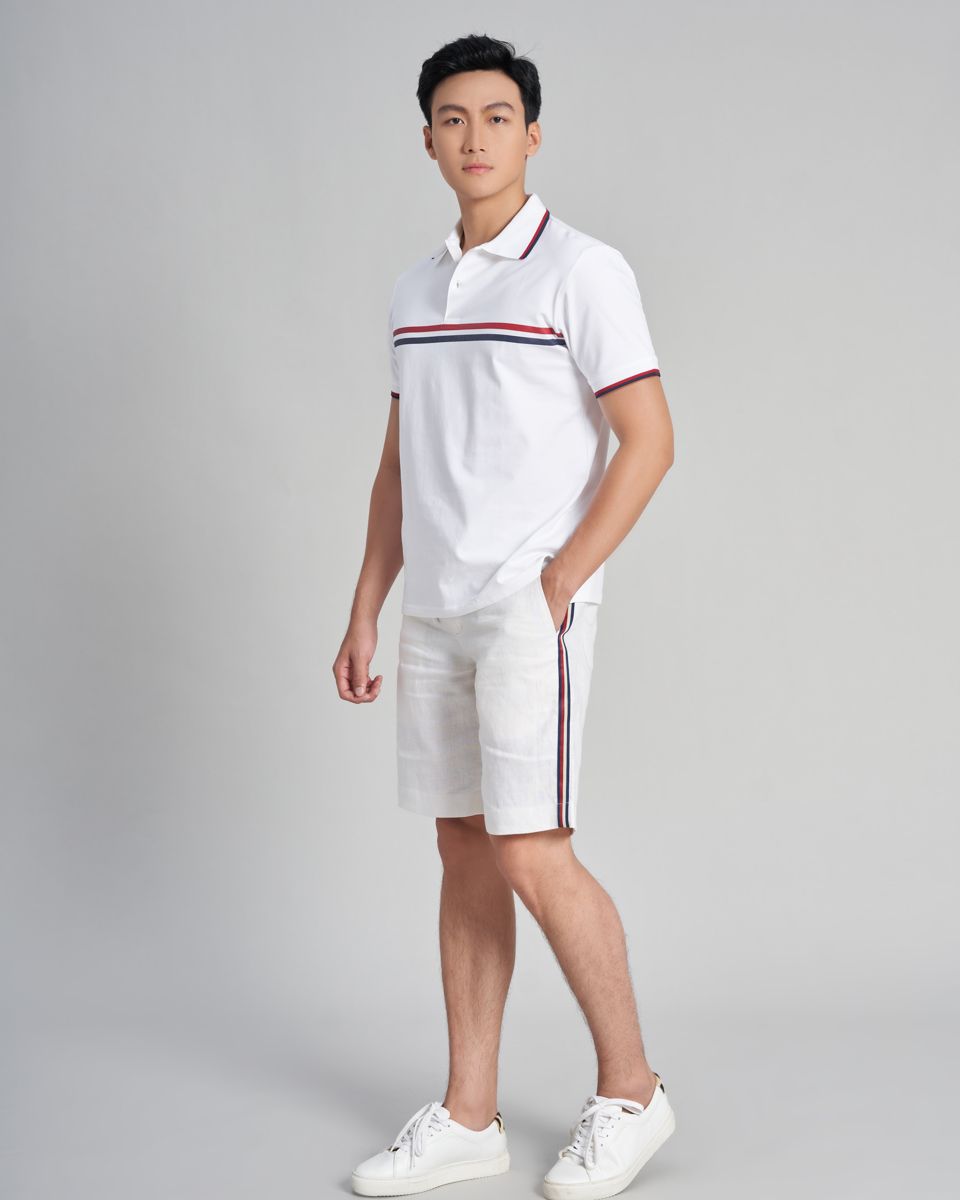 Quần Short Nam Linen Trắng Sọc Đỏ Holidays Vibes