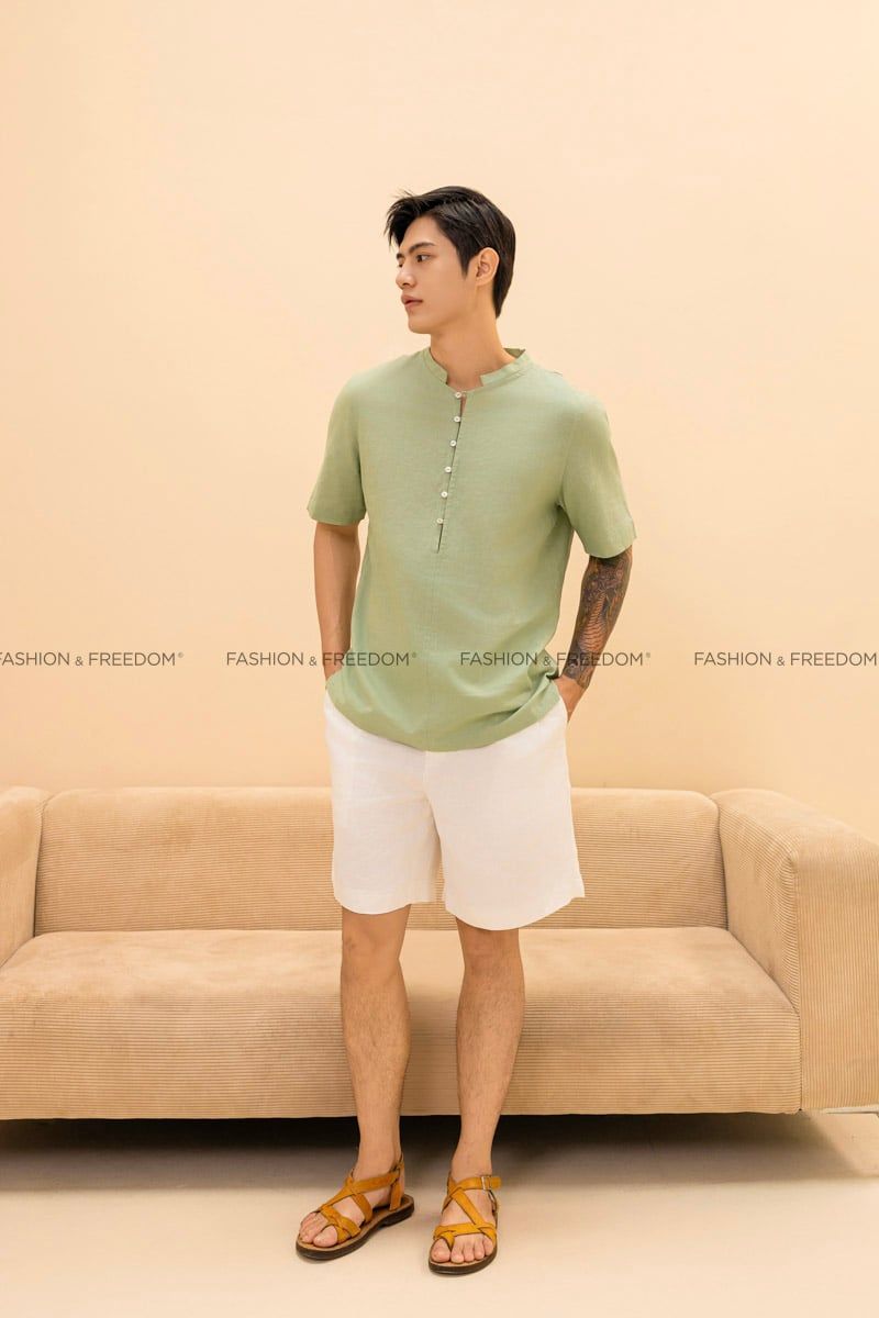 Quần Short Nam Linen Trắng