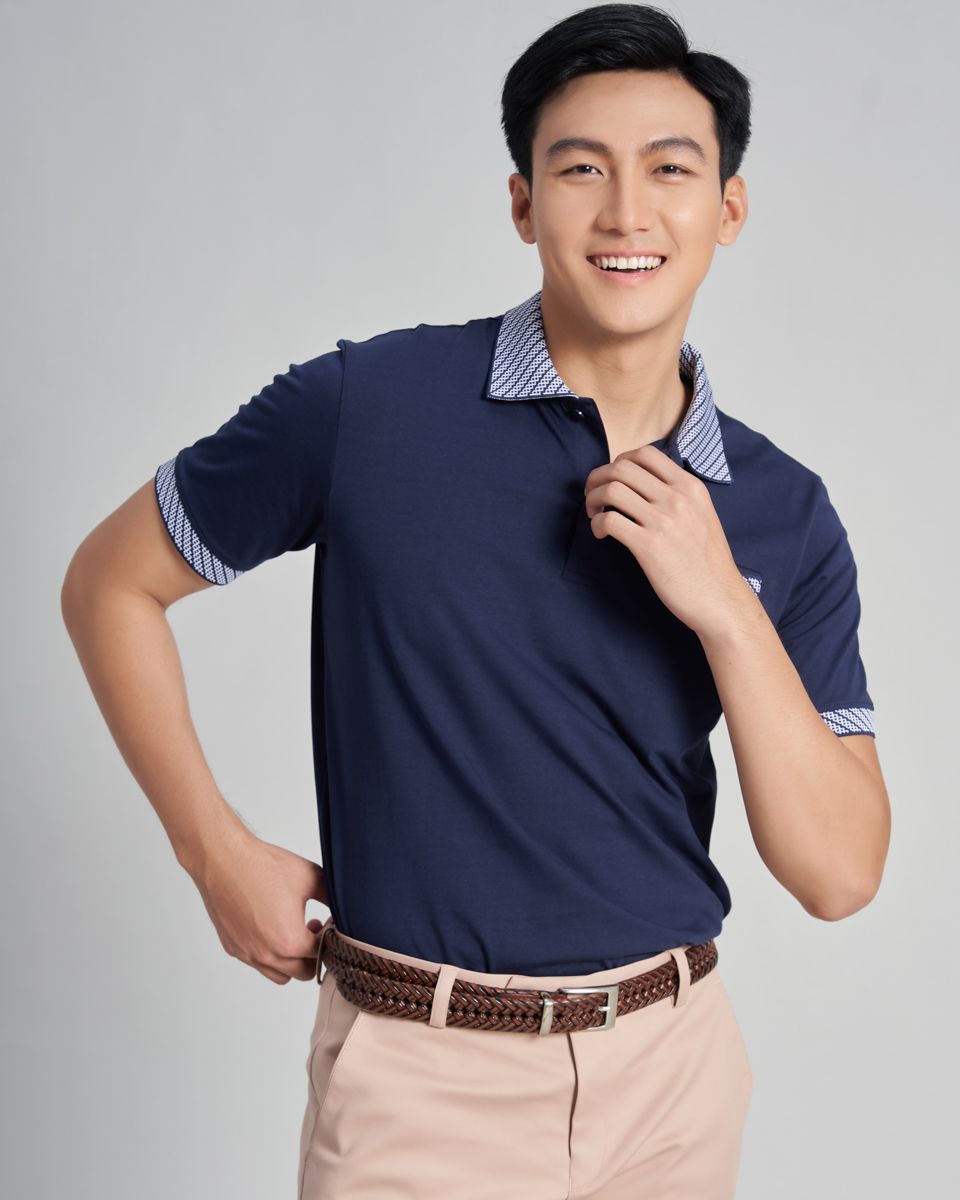 Áo Thun Nam Cotton Xanh Có Cổ Holidays Vibes