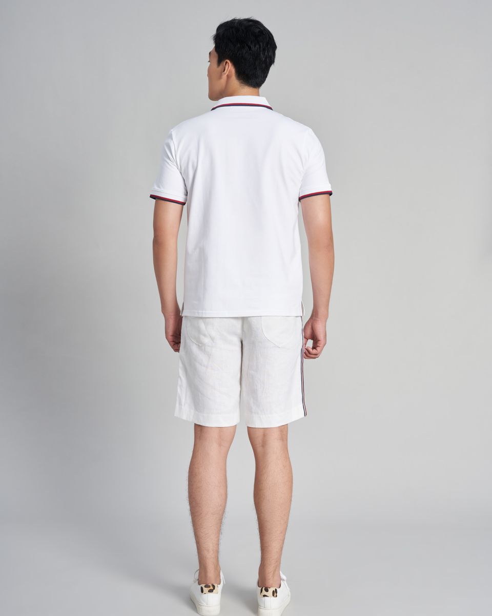 Quần Short Nam Linen Trắng Sọc Đỏ Holidays Vibes