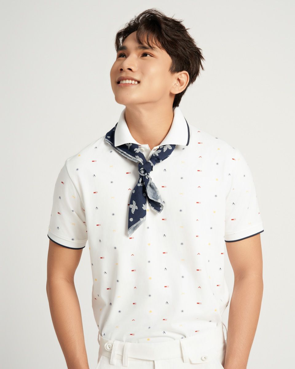 Áo Thun Nam Cotton Trắng Họa Tiết Màu Casual Menswear