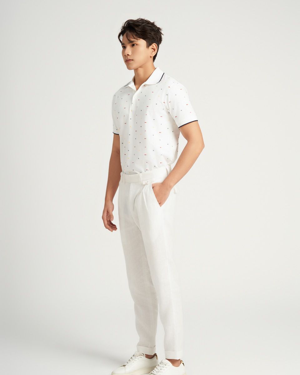 Áo Thun Nam Cotton Trắng Họa Tiết Màu Casual Menswear