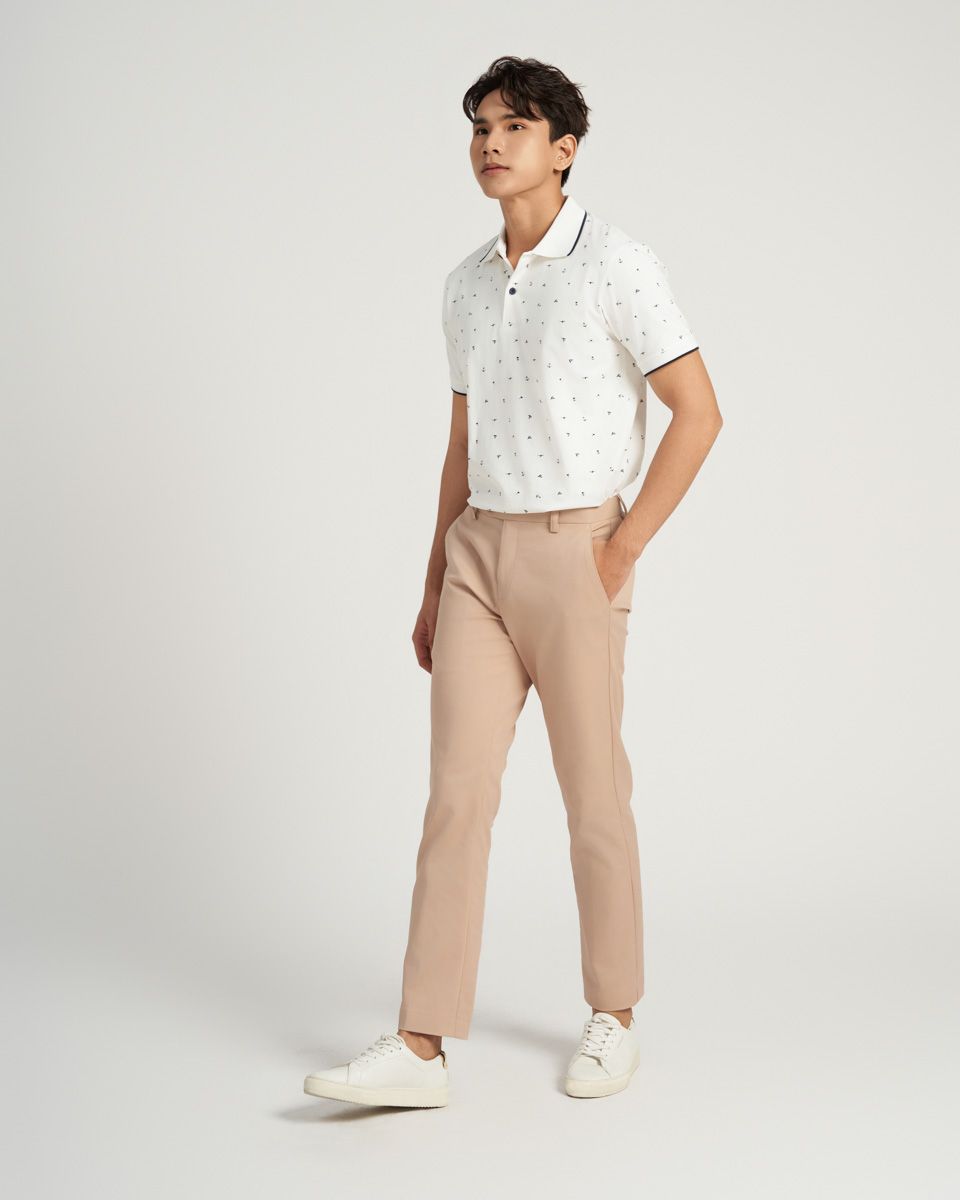 Áo Thun Nam Cotton Trắng Họa Tiết Xanh Đen Casual Menswear