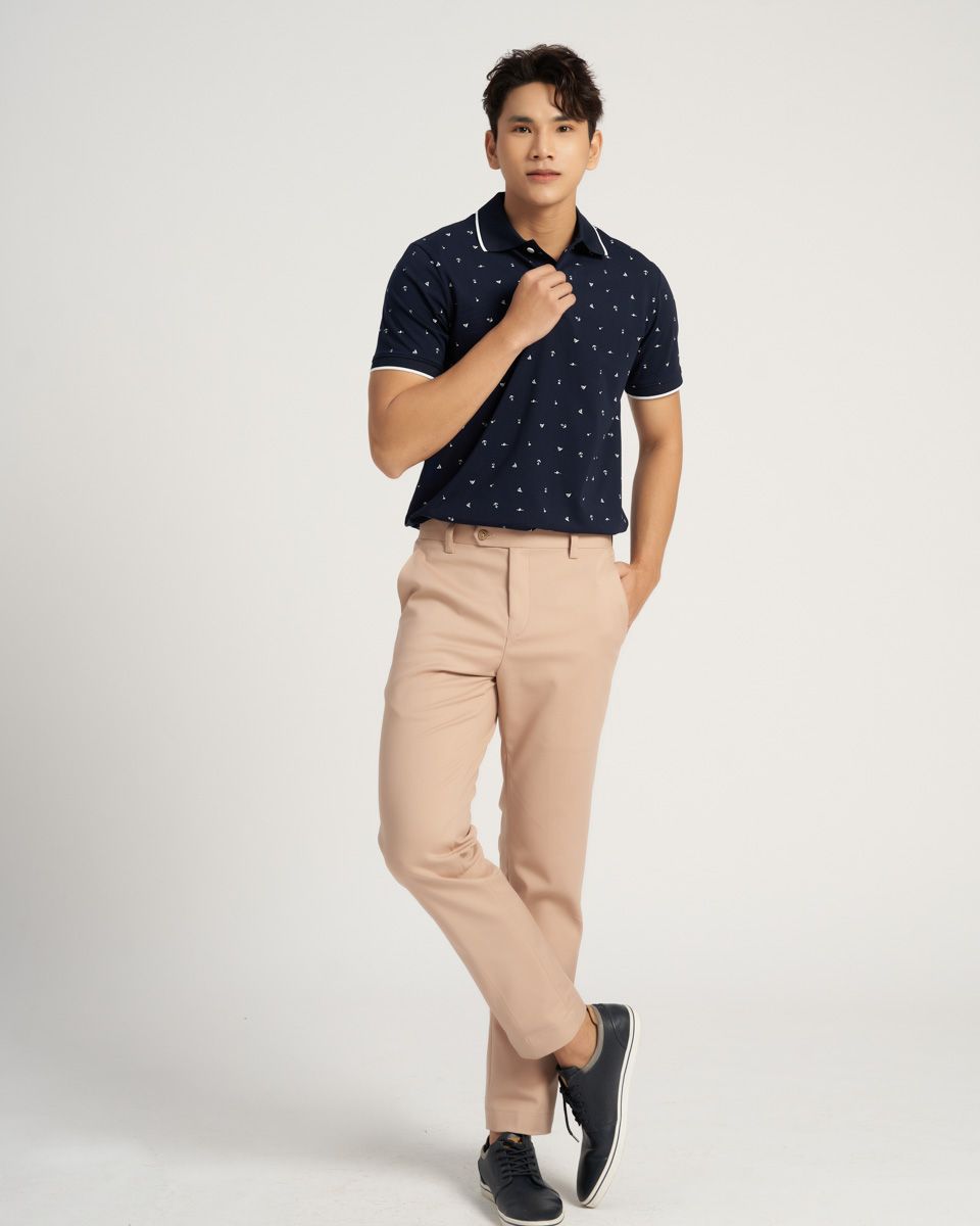 Áo Thun Cotton Xanh Họa Tiết Casual Menswear