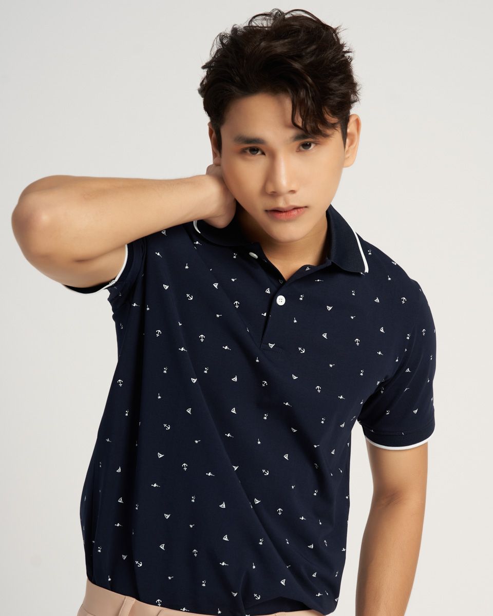 Áo Thun Cotton Xanh Họa Tiết Casual Menswear