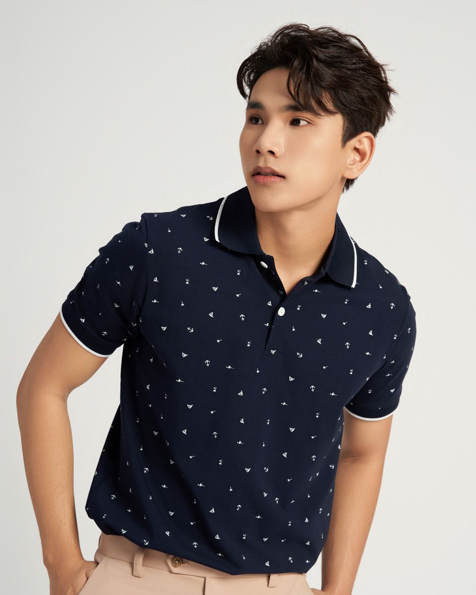 Áo Thun Cotton Xanh Họa Tiết Casual Menswear