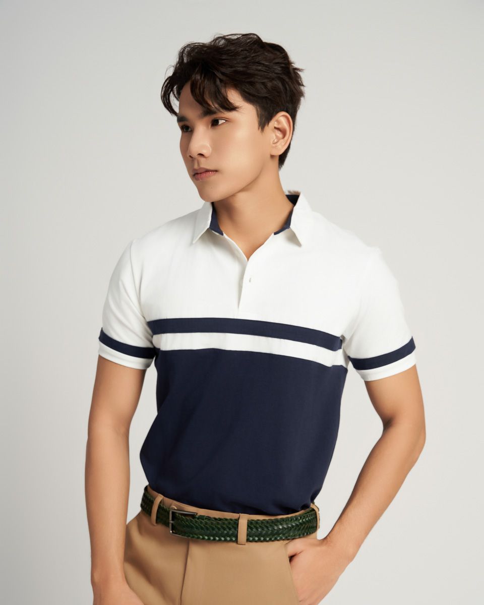 Áo Thun Nam Cotton Trắng Xanh Đen