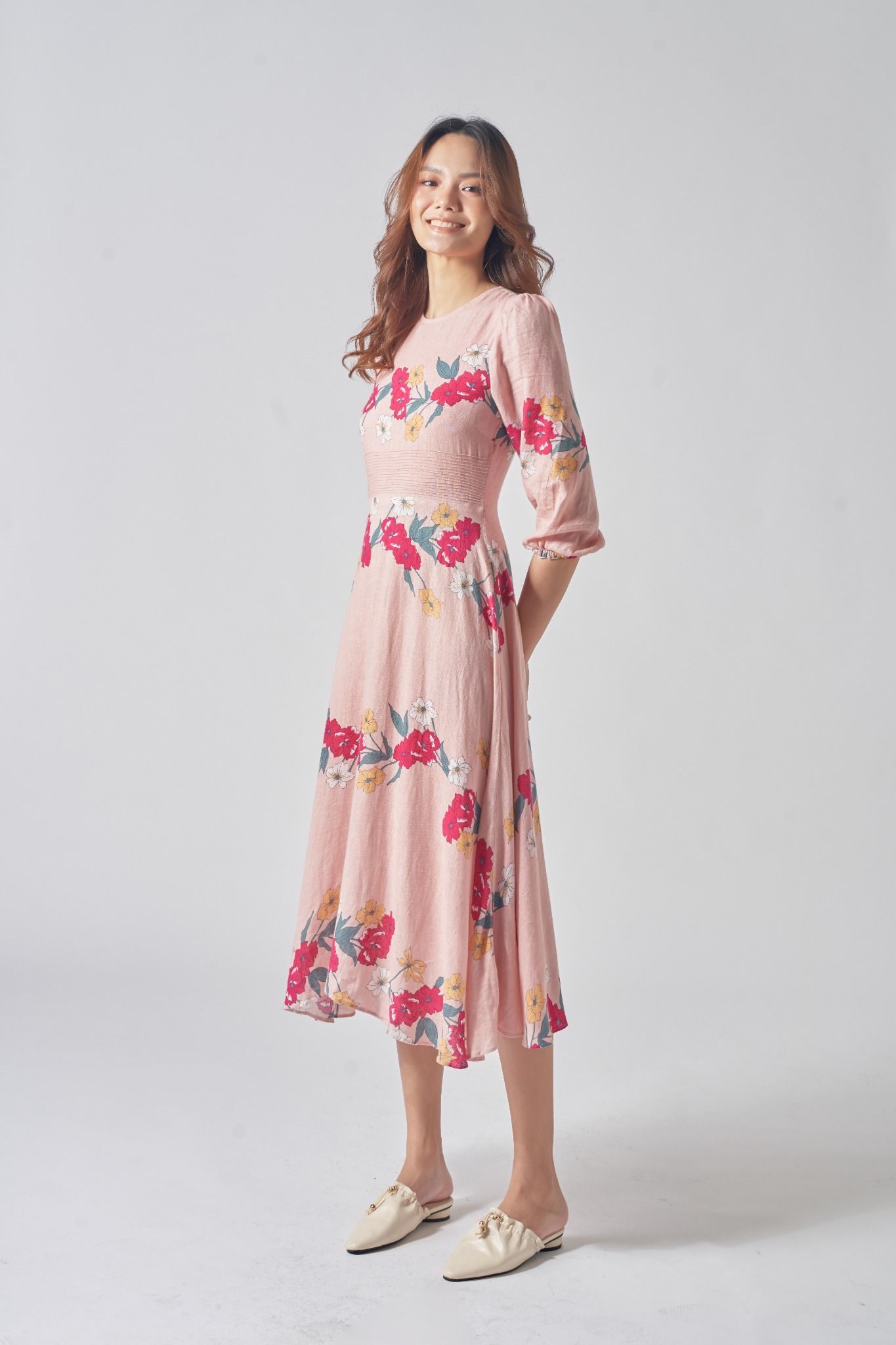 Đầm Linen Hồng Hoa