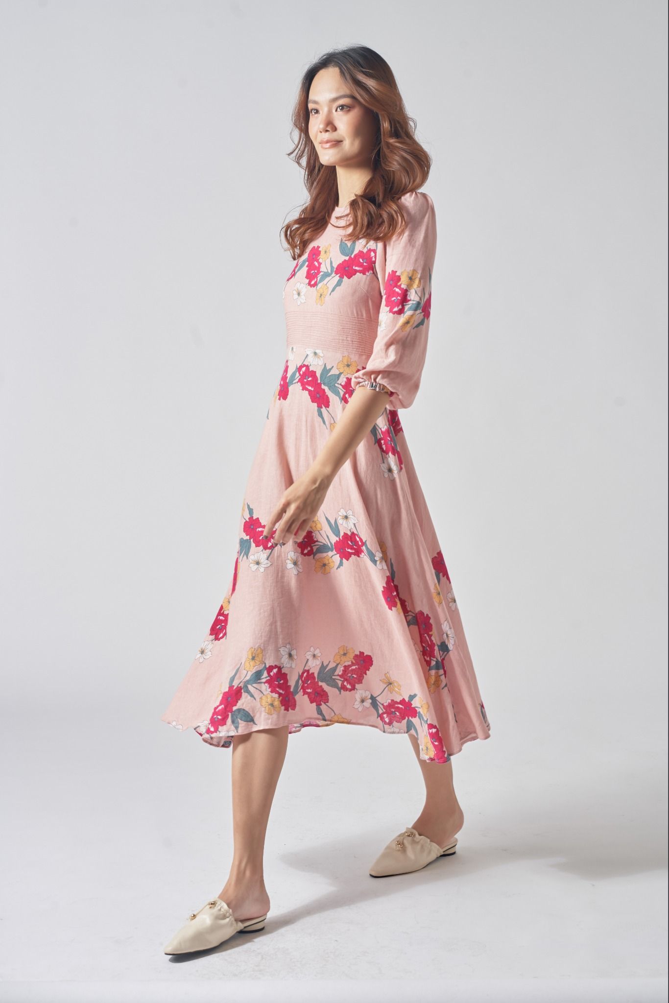 Đầm Linen Hồng Hoa
