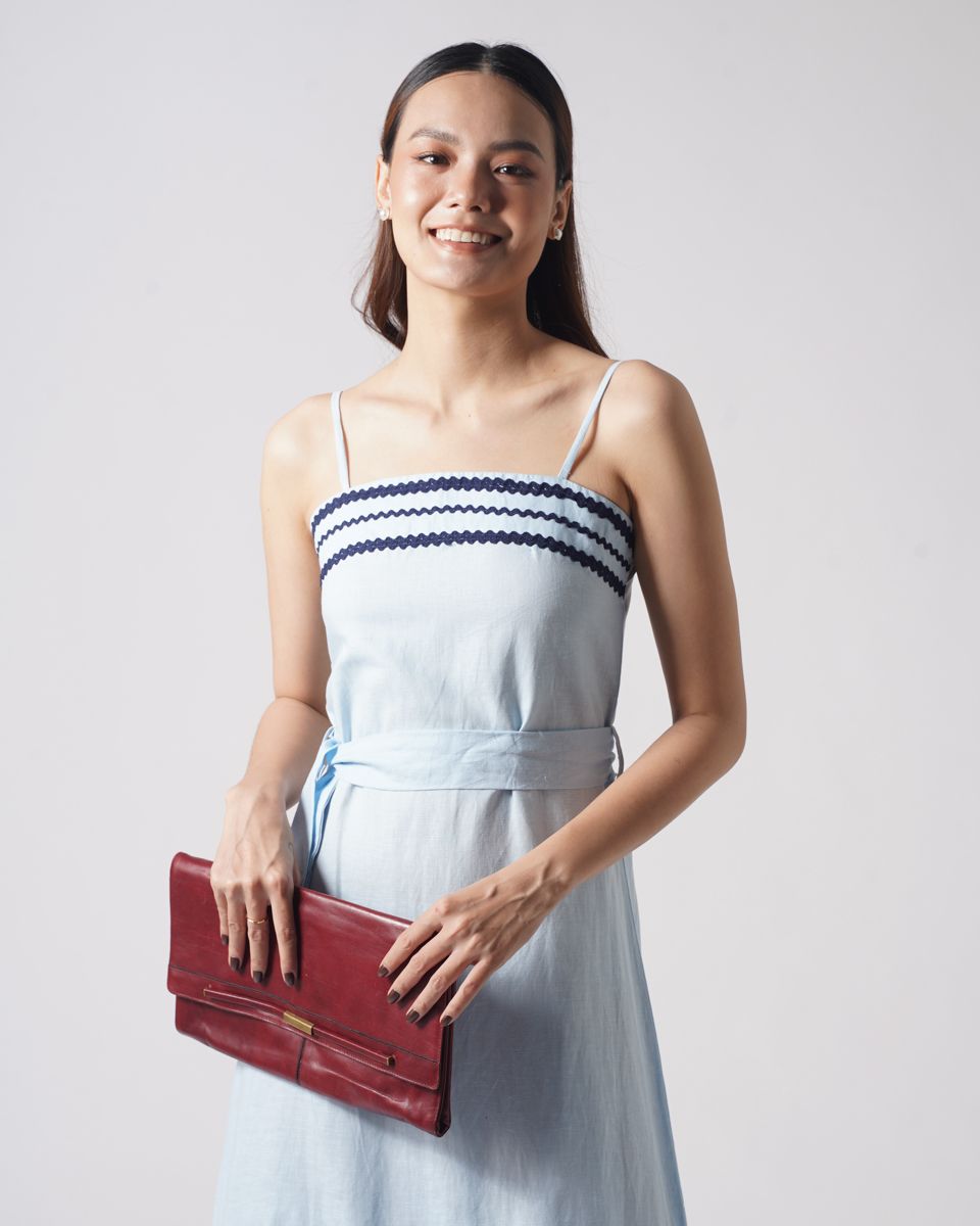 Đầm Linen Xanh Hai Dây Phối Dây Ren