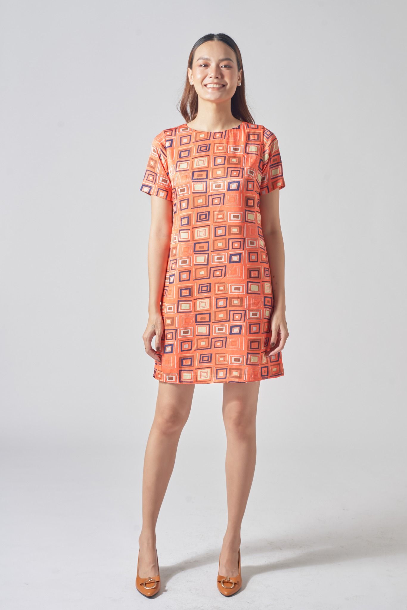 Đầm Lụa Cam Họa Tiết