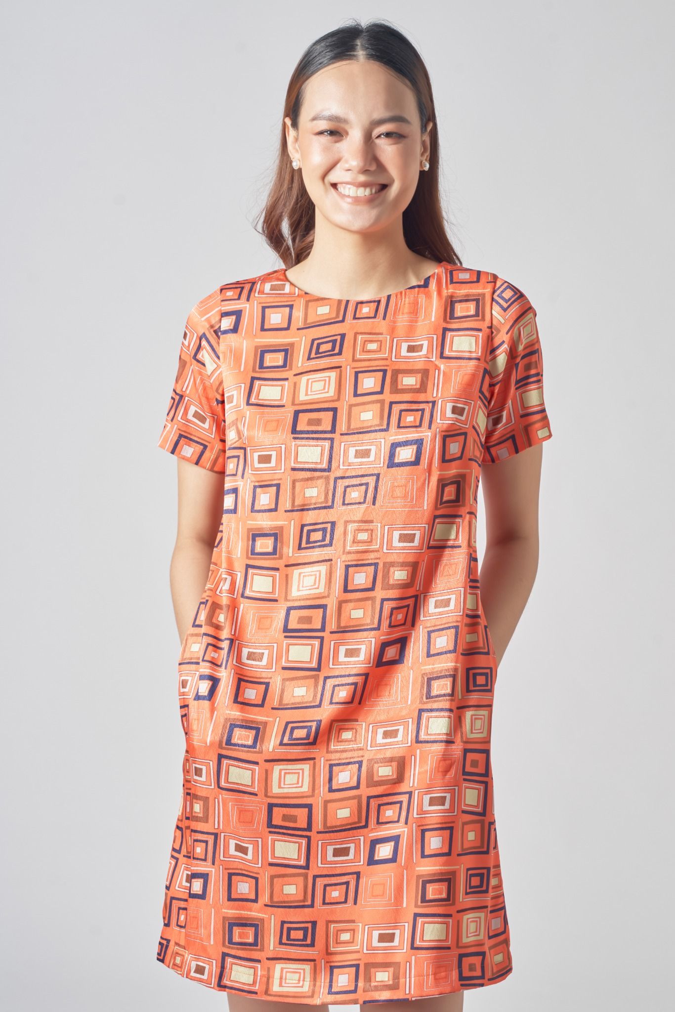 Đầm Lụa Cam Họa Tiết