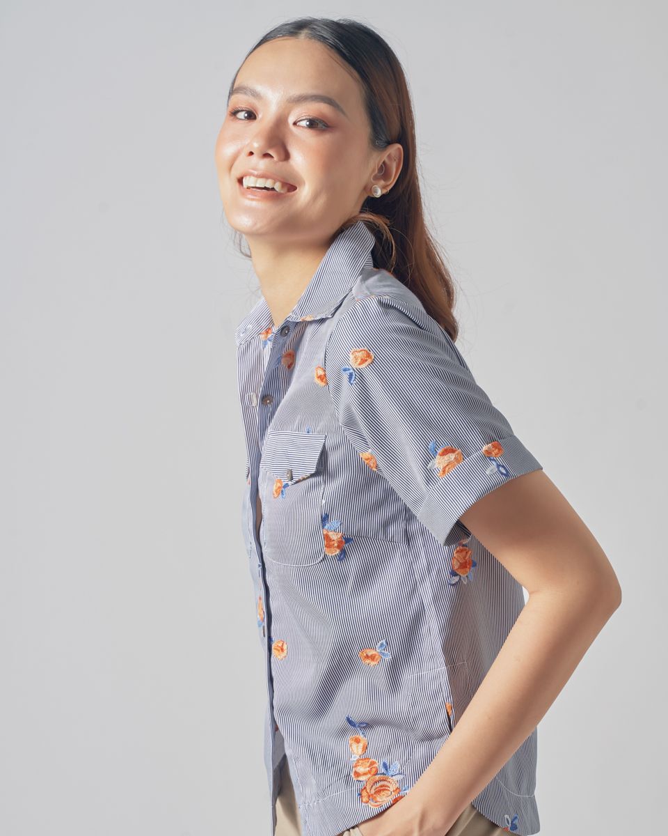 Áo Sơ Mi Kate Sọc Xanh Hoa