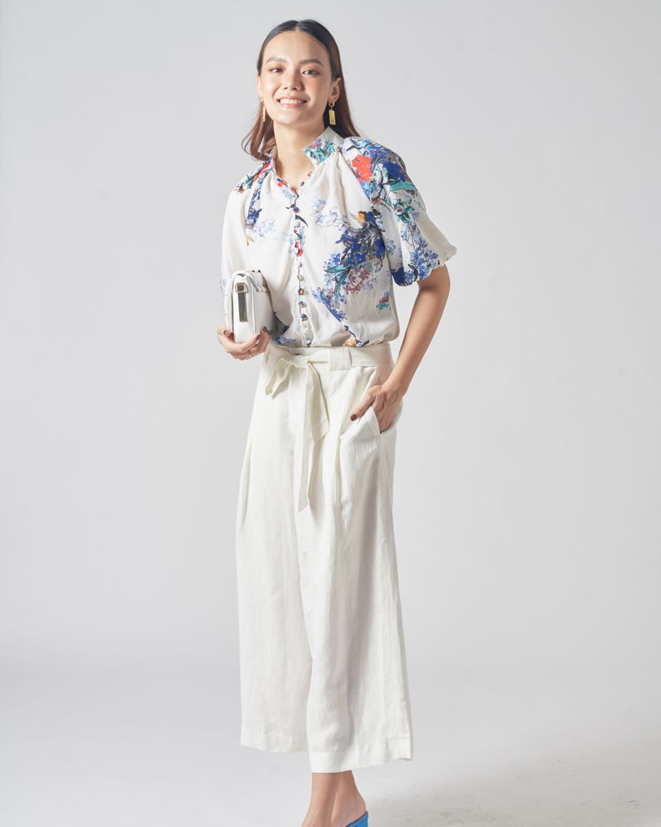 Áo Kiểu Lụa Kem Hoa