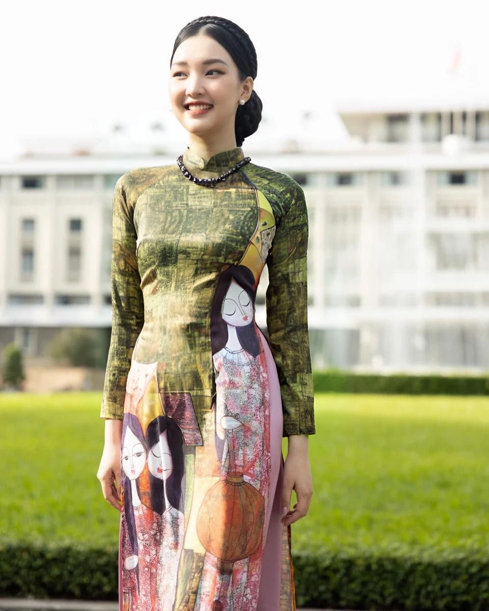 Áo Dài Lụa Xanh Gems Of Vietnam
