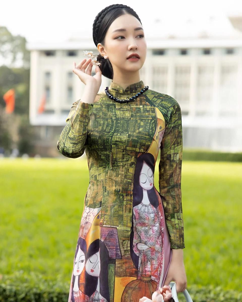 Áo Dài Lụa Xanh Gems Of Vietnam