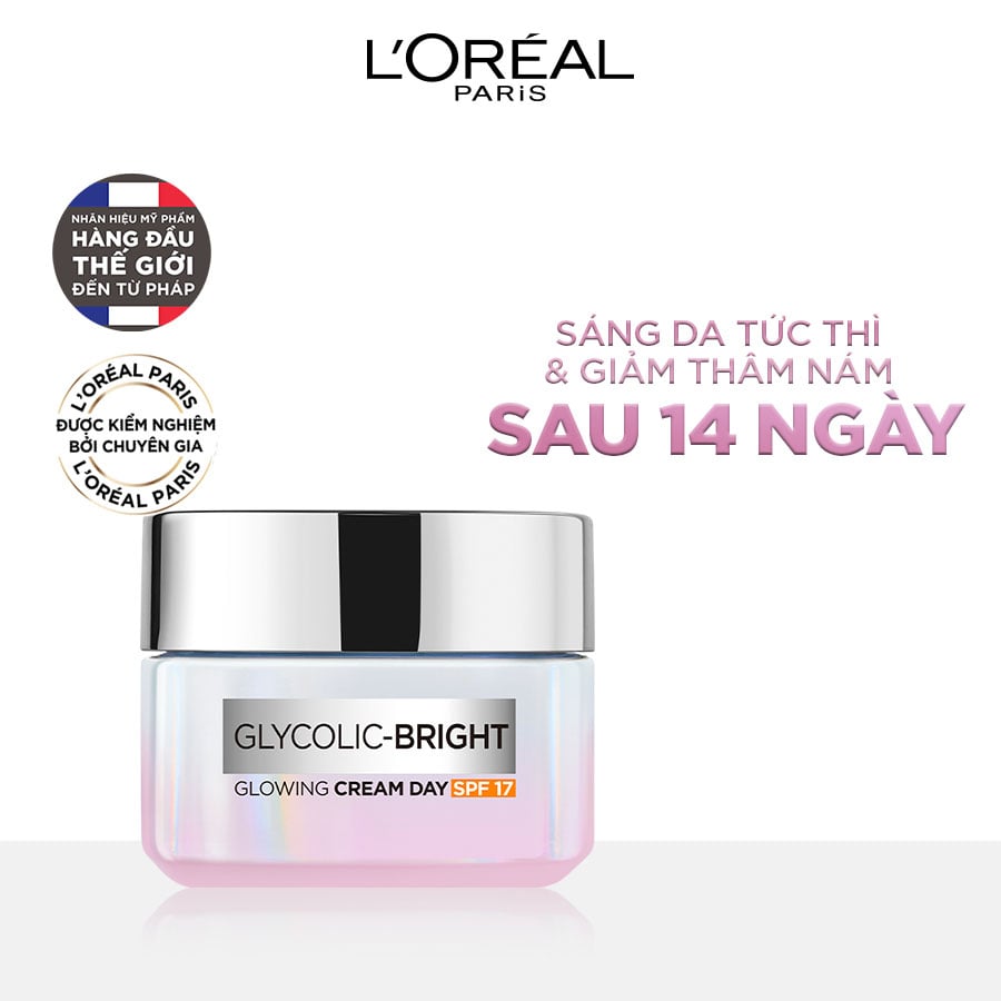 Kem Dưỡng L'oreal Paris Sáng Mịn Mờ Thâm Nám Ban Ngày SPF17 Glycolic-Bright Glowing Cream Day 50ml