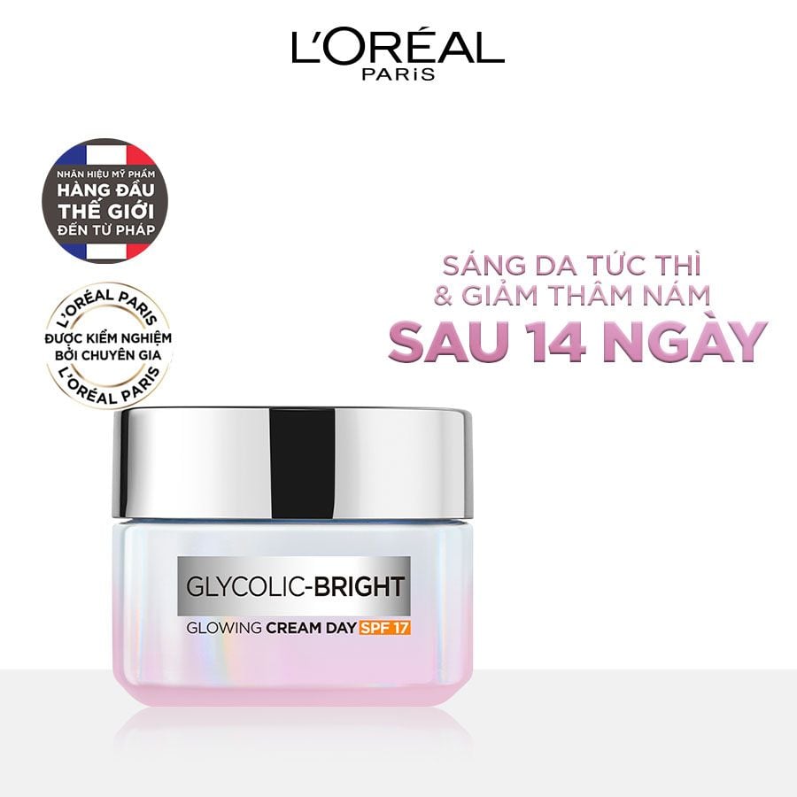  Kem Dưỡng Loreal Paris Sáng Mịn Mờ Thâm Nám Ban Ngày SPF17 Glycolic-Bright Glowing Cream Day 50ml 