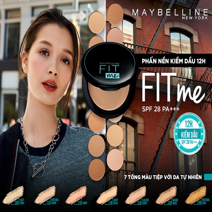 Phấn Nền Kiềm Dầu Chống Nắng 12H SPF28 PA+++ Mịn Lì Lâu Trôi Fit Me Maybelline New York Compact Powder 6g