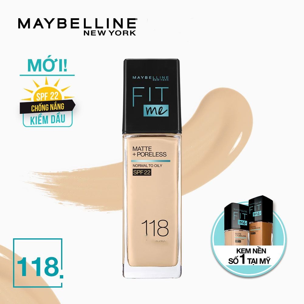  Kem Nền Maybelline Mịn Nhẹ Kiềm Dầu Chống Nắng Fit Me Matte Poreless Foundation SPF22 30ml 