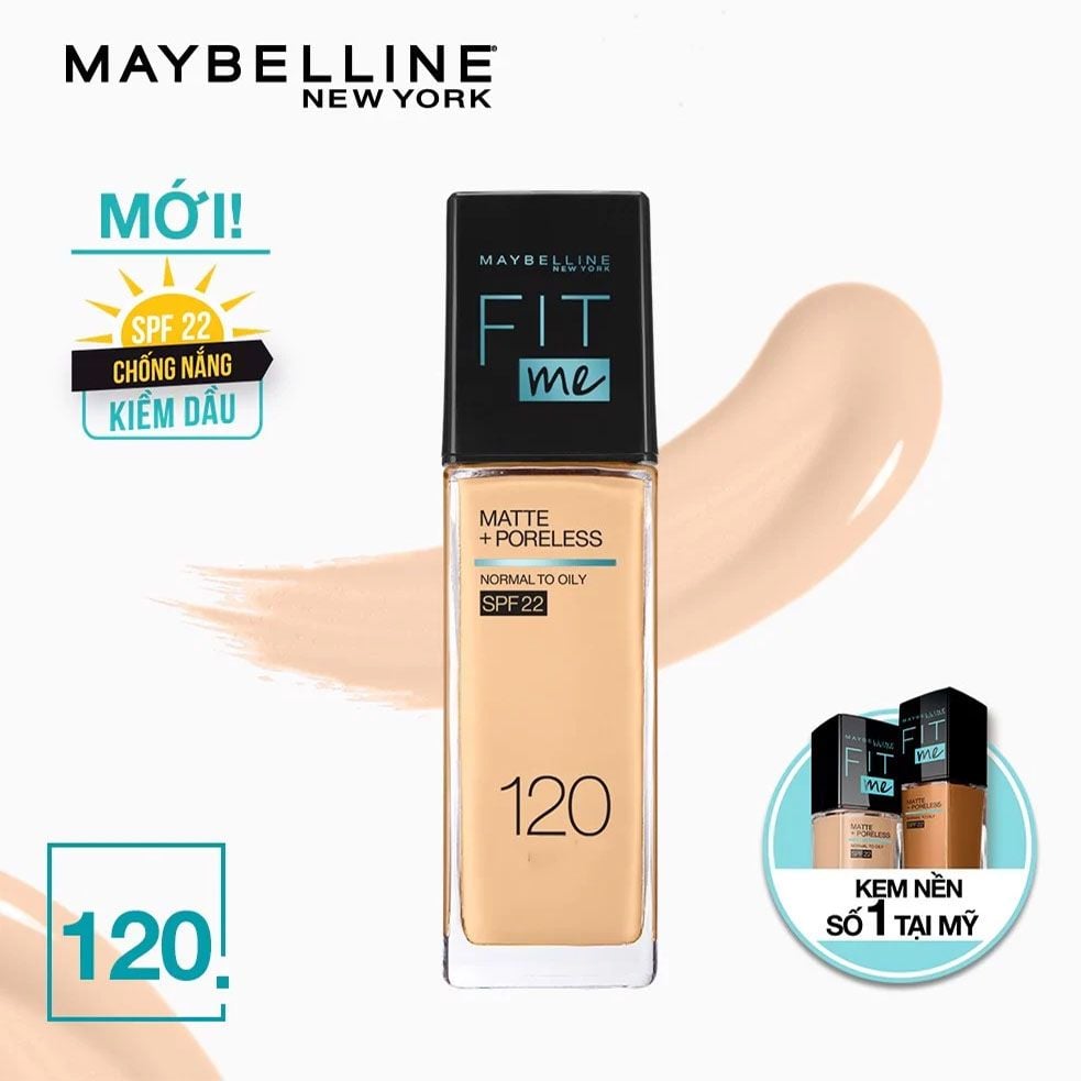  Kem Nền Maybelline Mịn Nhẹ Kiềm Dầu Chống Nắng Fit Me Matte Poreless Foundation SPF22 30ml 