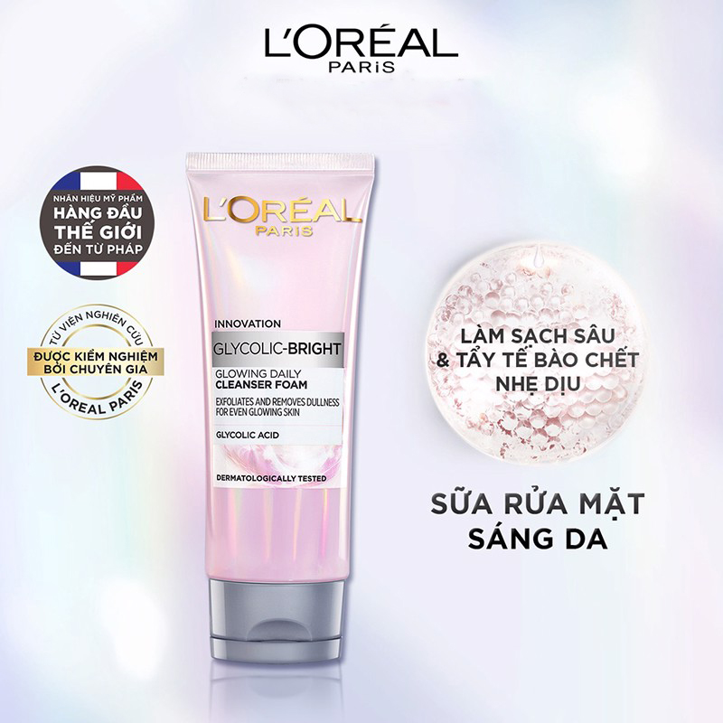 Sữa Rửa Mặt Sáng Da L'oreal Paris Glycolic-Bright Glowing Daily Cleanser Foam 100ml