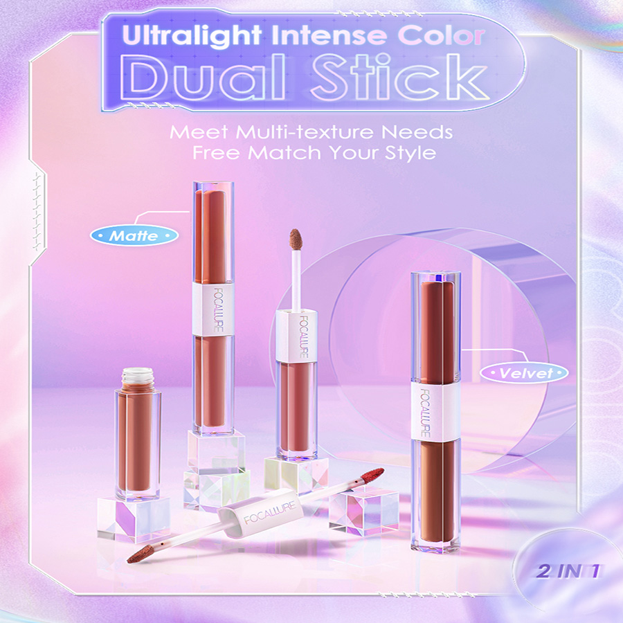 Son kem Focallure 2 trong 1 siêu nhẹ chống nứt nẻ Multicolor 2-in-1 Lipstick & Lip Gloss 2.4g