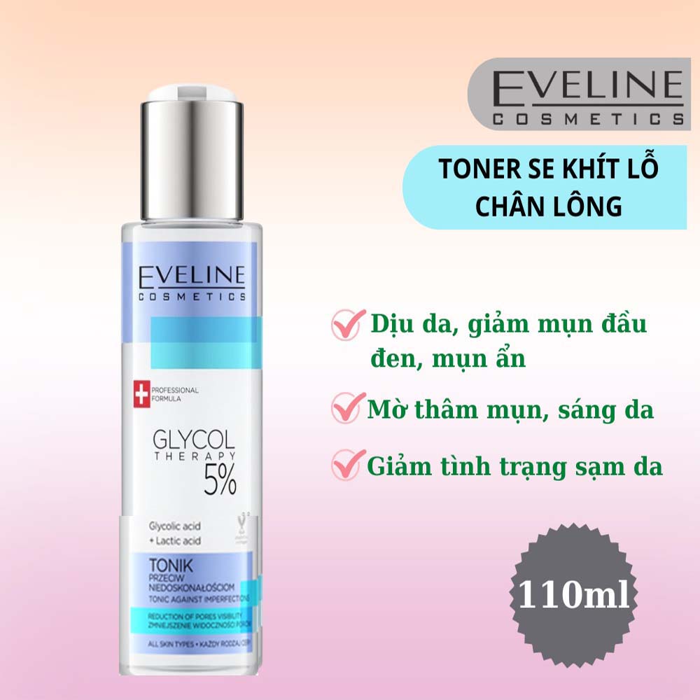 Toner Eveline Glycol Therapy 5% se khít lỗ chân lông 110ml
