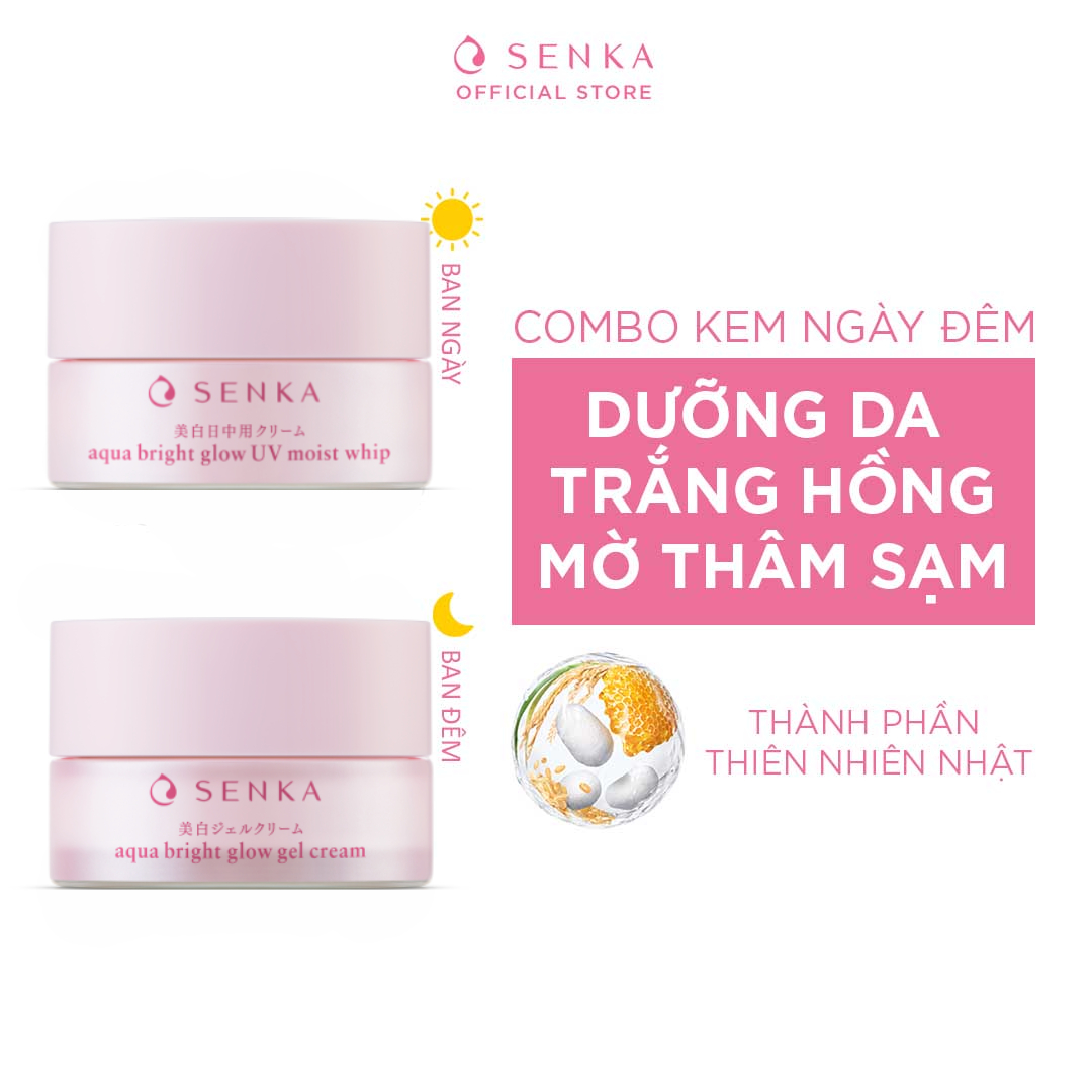 Bộ Kem Dưỡng Senka Sáng Da Mờ Thâm Sạm Ngày Và Đêm Aqua Bright Glow 50g