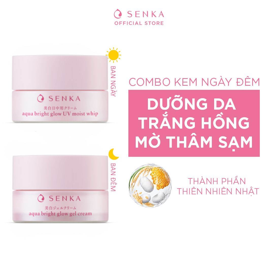  Bộ Kem Dưỡng Senka Sáng Da Mờ Thâm Sạm Ngày Và Đêm Aqua Bright Glow 50g 