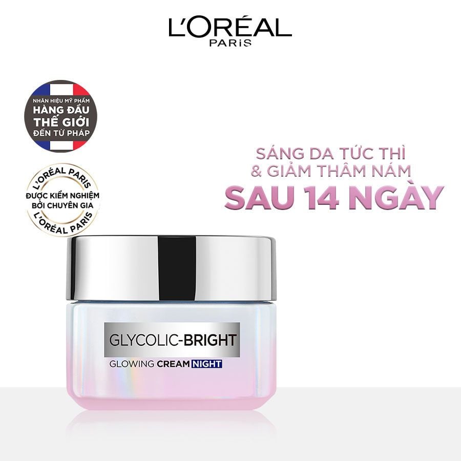  Kem Dưỡng LOreal Paris Sáng Mịn Mờ Thâm Nám Ban Đêm Glycolic-Bright Glowing Cream Night 50ml 